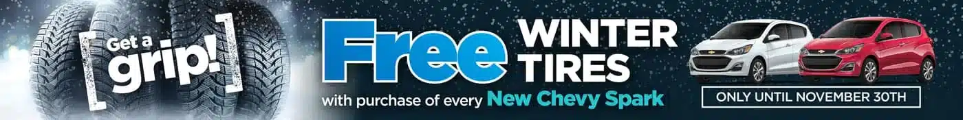 Free winter tires with new Chevy Spark purchase promotion, ends November 30th.