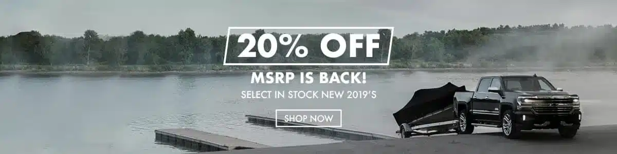 20% off truck sale at lakeside with trailer; 2019 models, limited stock.