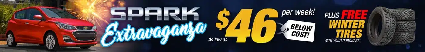 Red car offer: $46 per week, includes free winter tires. Spark Extravaganza sale promotion.