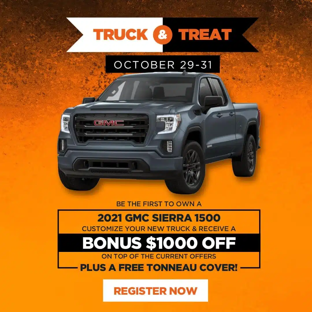 Chevy and GMC pre-order event; Silverado, Sierra, Canyon models with credits and OnStar access at Island Chevrolet.