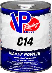 VP Racing Fuels X14, T2, and Torq DX cans, featuring high-performance fuel options.