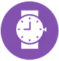 Purple smartwatch icon with clock face, symbolizing time management and modern technology.