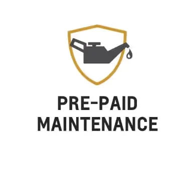 Oil can icon with a drip on a shield, text reads "Pre-Paid Maintenance."