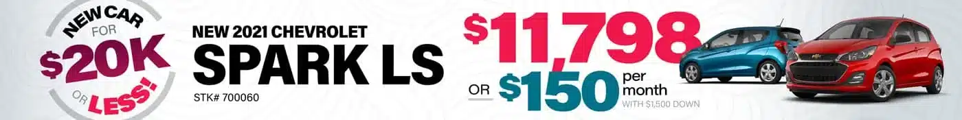 2021 Chevrolet Spark LS offer: $11,798 or $150/month with $1,500 down. New car under $20K.